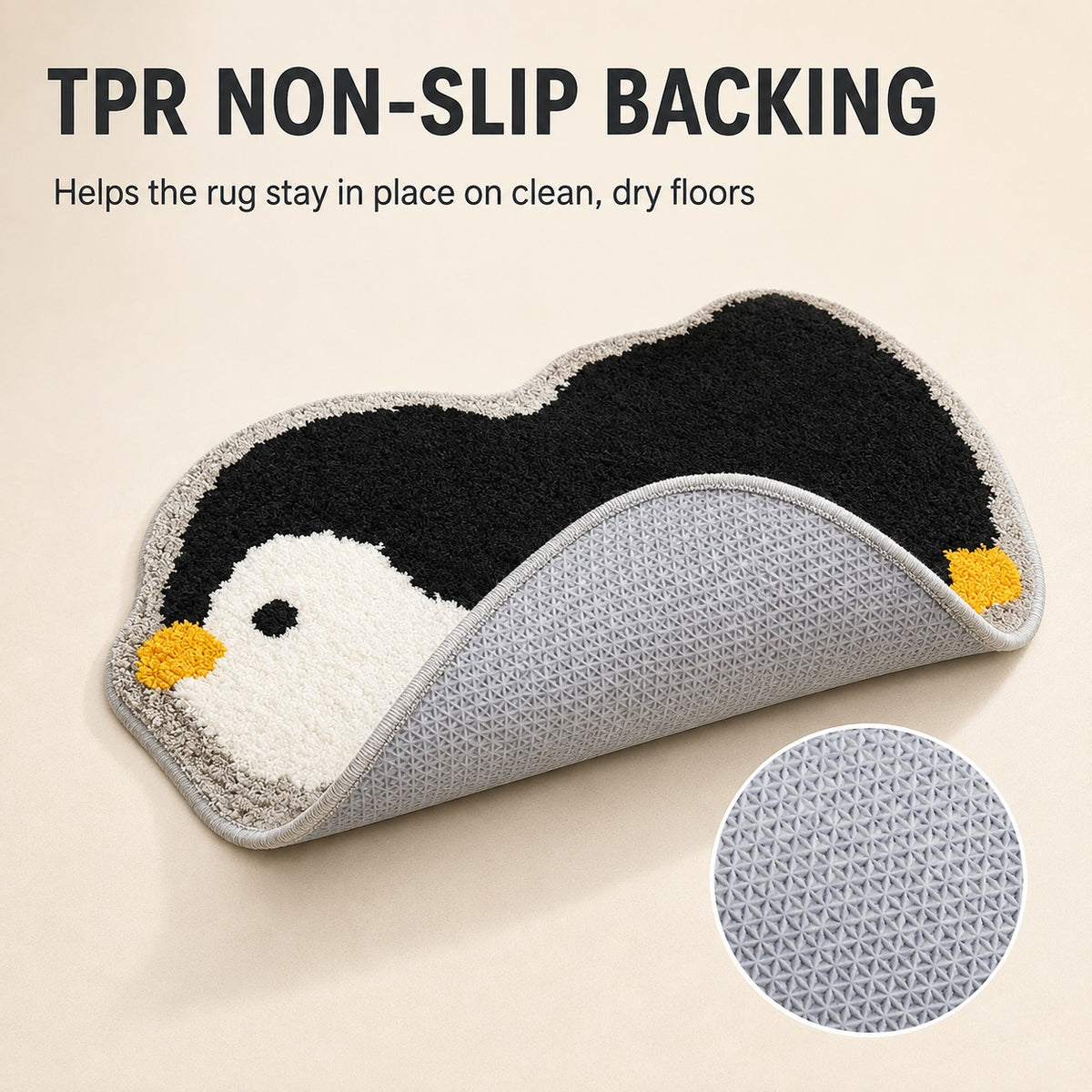 Cute Penguin Area Rug, 23.6 × 15.7 Inch Green Tufted Animal Floor Mat with TPR Non-Slip Backing, Soft Decorative Accent Rug for Bathroom, Bedroom, Entryway, Bedside and Vanity