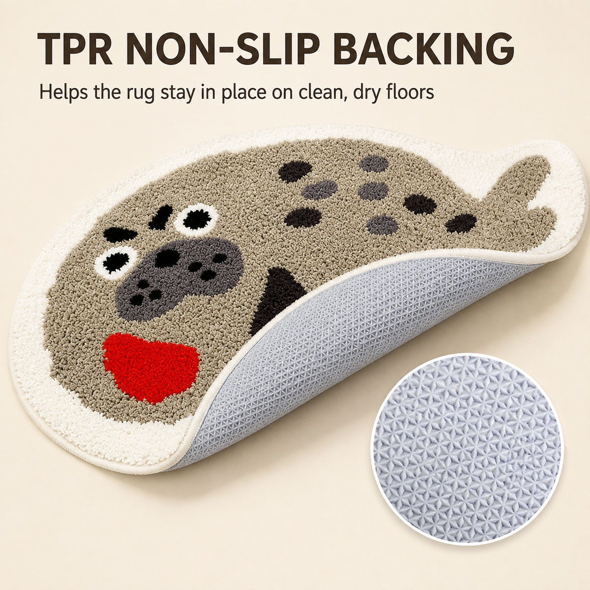 Cute Seal Area Rug, 23.6 × 15.7 Inch Green Tufted Animal Floor Mat with TPR Non-Slip Backing, Soft Decorative Accent Rug for Bathroom, Bedroom, Entryway, Bedside and Vanity