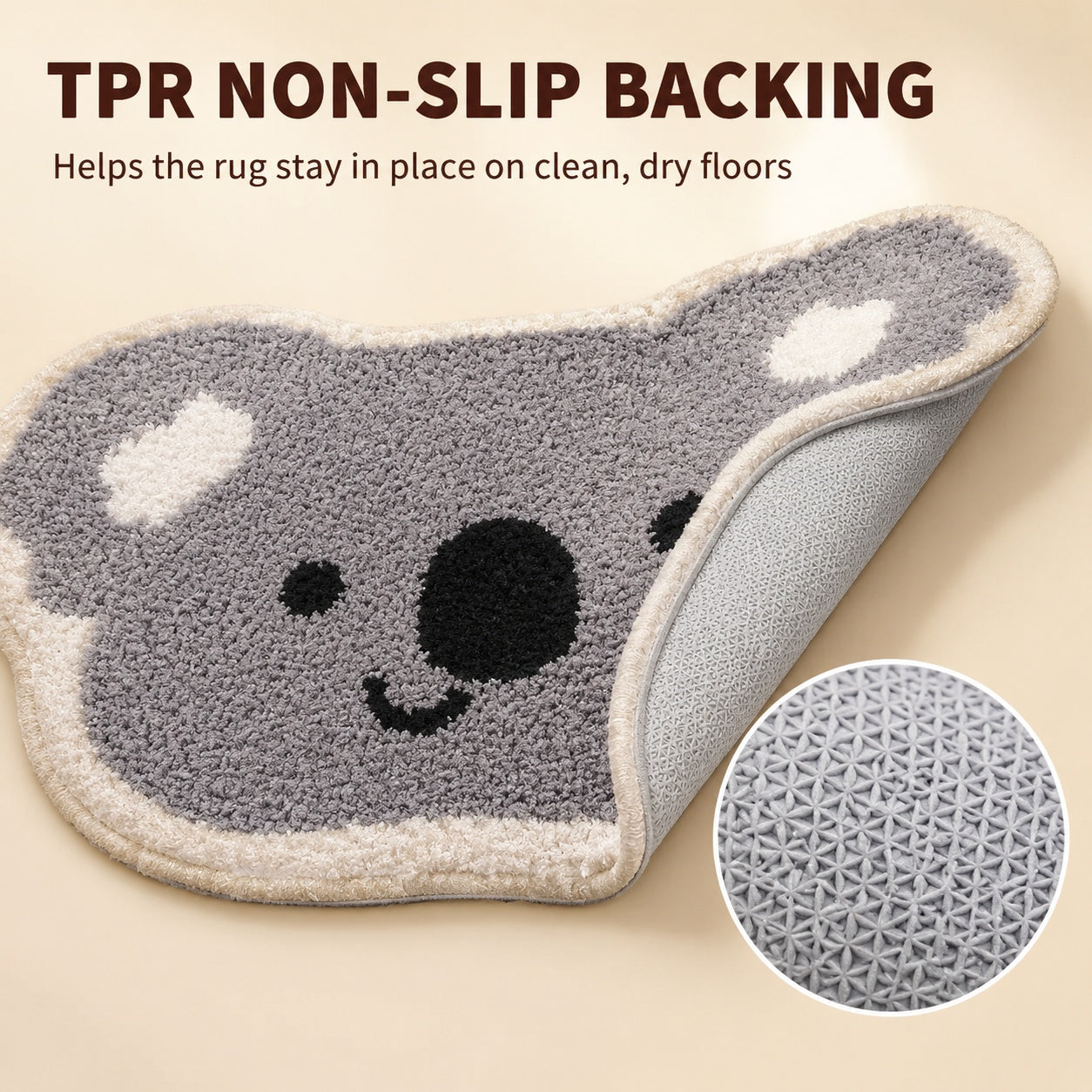 Cute Koala Face Area Rug, 23.6 × 15.7 Inch Green Tufted Animal Floor Mat with TPR Non-Slip Backing, Soft Decorative Accent Rug for Bathroom, Bedroom, Entryway, Bedside and Vanity