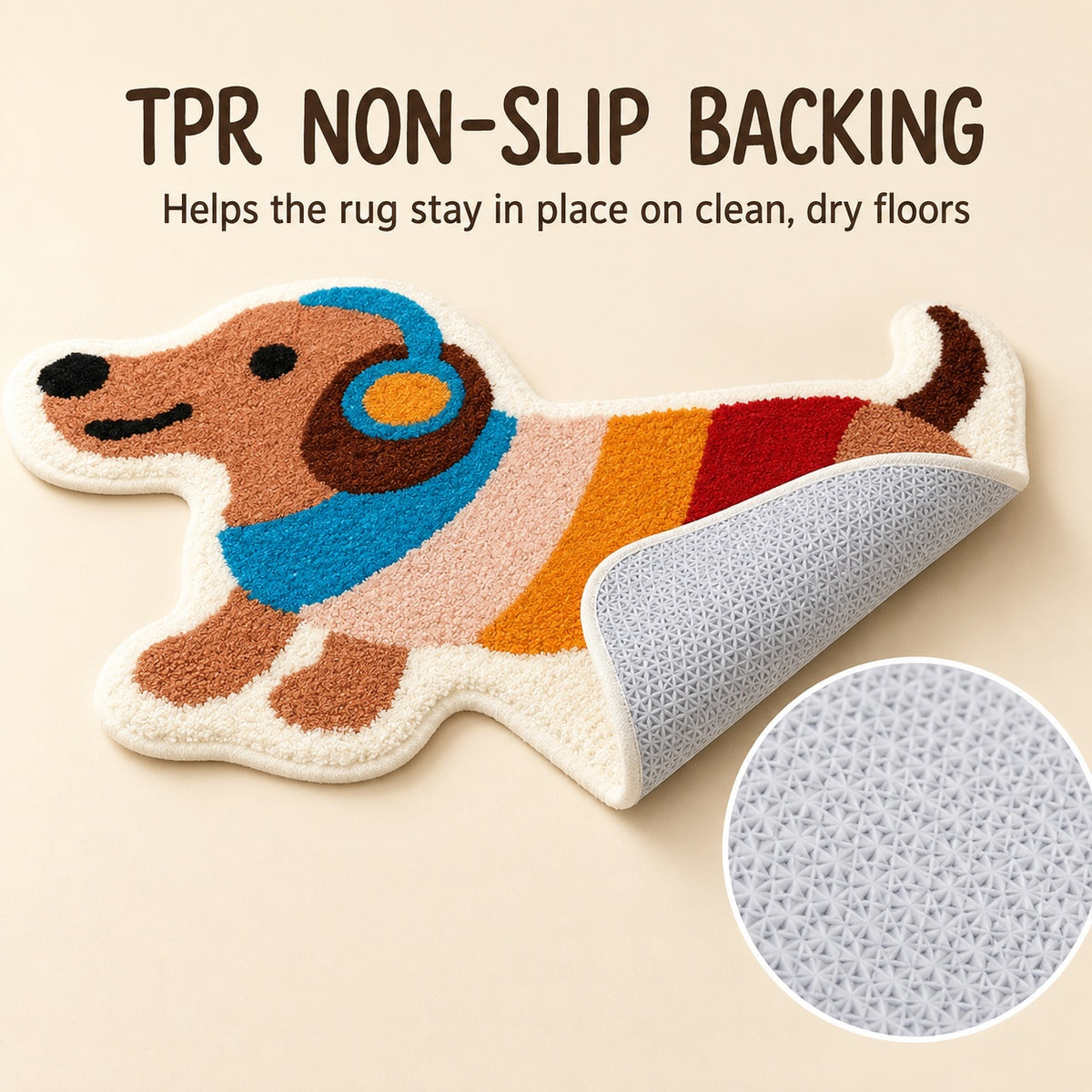 Cute Dachshund Dog Area Rug, 23.6 × 15.7 Inch Green Tufted Animal Floor Mat with TPR Non-Slip Backing, Soft Decorative Accent Rug for Bathroom, Bedroom, Entryway, Bedside and Vanity