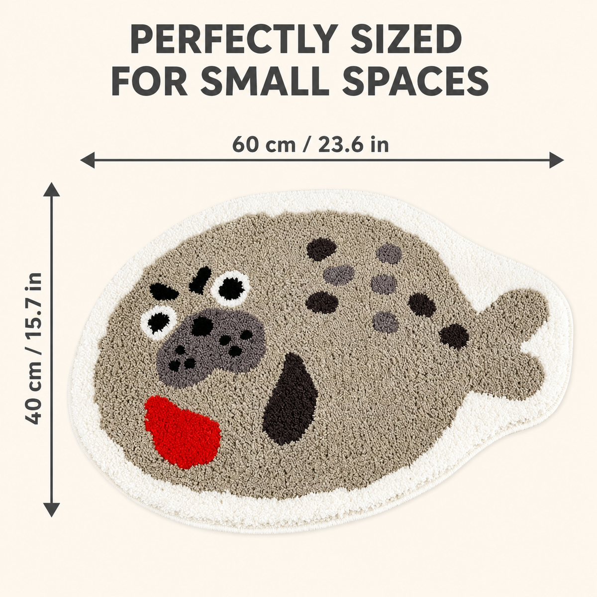 Cute Seal Area Rug, 23.6 × 15.7 Inch Green Tufted Animal Floor Mat with TPR Non-Slip Backing, Soft Decorative Accent Rug for Bathroom, Bedroom, Entryway, Bedside and Vanity