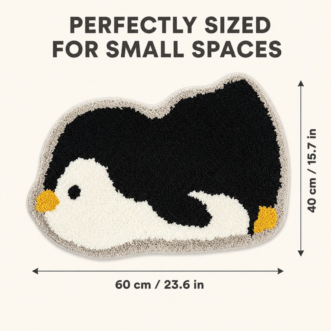 Cute Penguin Area Rug, 23.6 × 15.7 Inch Green Tufted Animal Floor Mat with TPR Non-Slip Backing, Soft Decorative Accent Rug for Bathroom, Bedroom, Entryway, Bedside and Vanity