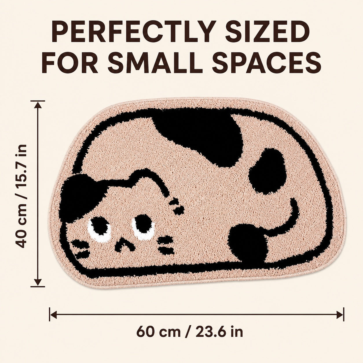 Cute Beige Cat Area Rug, 23.6 × 15.7 Inch Green Tufted Animal Floor Mat with TPR Non-Slip Backing, Soft Decorative Accent Rug for Bathroom, Bedroom, Entryway, Bedside and Vanity