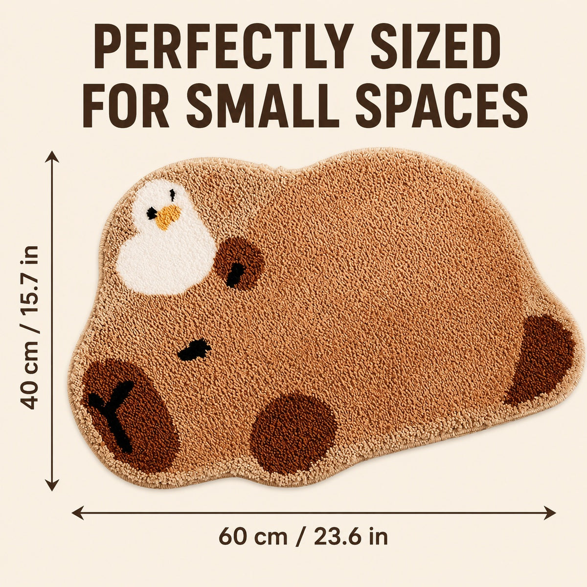 Cute Capybara Area Rug, 23.6 × 15.7 Inch Green Tufted Animal Floor Mat with TPR Non-Slip Backing, Soft Decorative Accent Rug for Bathroom, Bedroom, Entryway, Bedside and Vanity