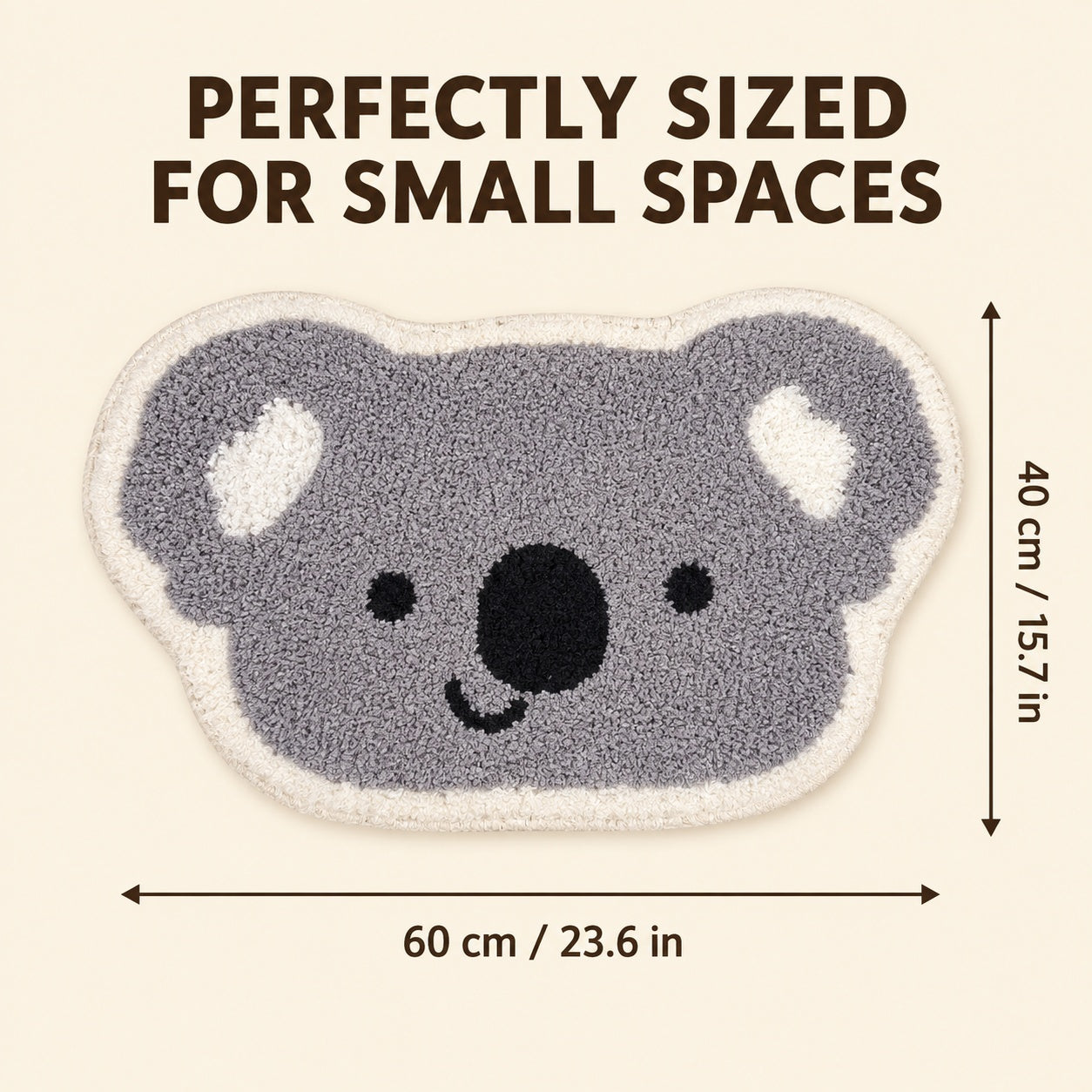 Cute Koala Face Area Rug, 23.6 × 15.7 Inch Green Tufted Animal Floor Mat with TPR Non-Slip Backing, Soft Decorative Accent Rug for Bathroom, Bedroom, Entryway, Bedside and Vanity