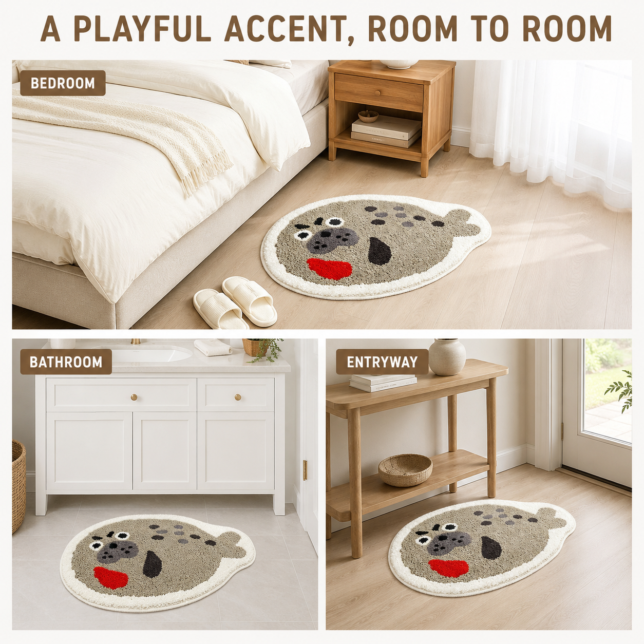 Cute Seal Area Rug, 23.6 × 15.7 Inch Green Tufted Animal Floor Mat with TPR Non-Slip Backing, Soft Decorative Accent Rug for Bathroom, Bedroom, Entryway, Bedside and Vanity