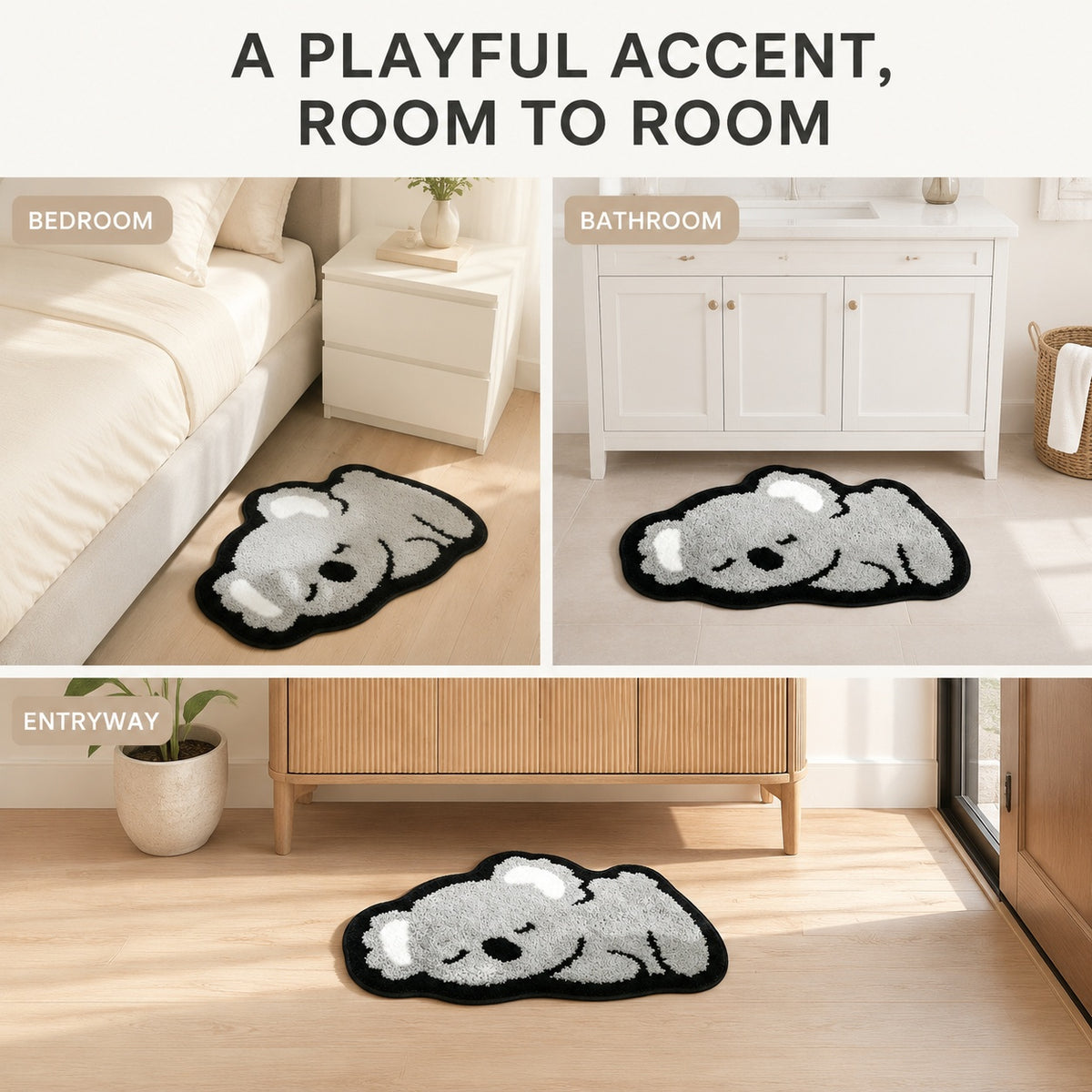 Cute Koala Area Rug, 23.6 × 15.7 Inch Green Tufted Animal Floor Mat with TPR Non-Slip Backing, Soft Decorative Accent Rug for Bathroom, Bedroom, Entryway, Bedside and Vanity