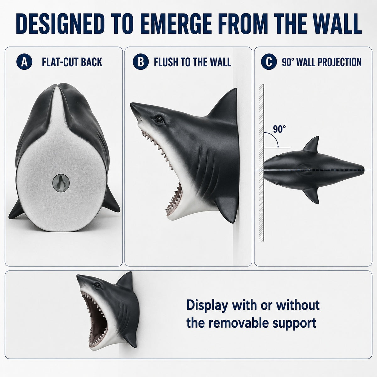 Shark Toilet Paper Holder Wall Mount, 3D-Printed PLA Bathroom Decor, No-Drill Adhesive Tissue Roll Holder, Nautical Coastal Home Accent