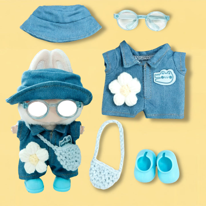 Blue Cowboy Clothes for 15-17cm Labubu Doll, 5 Pcs Doll's Street Wear Outfits