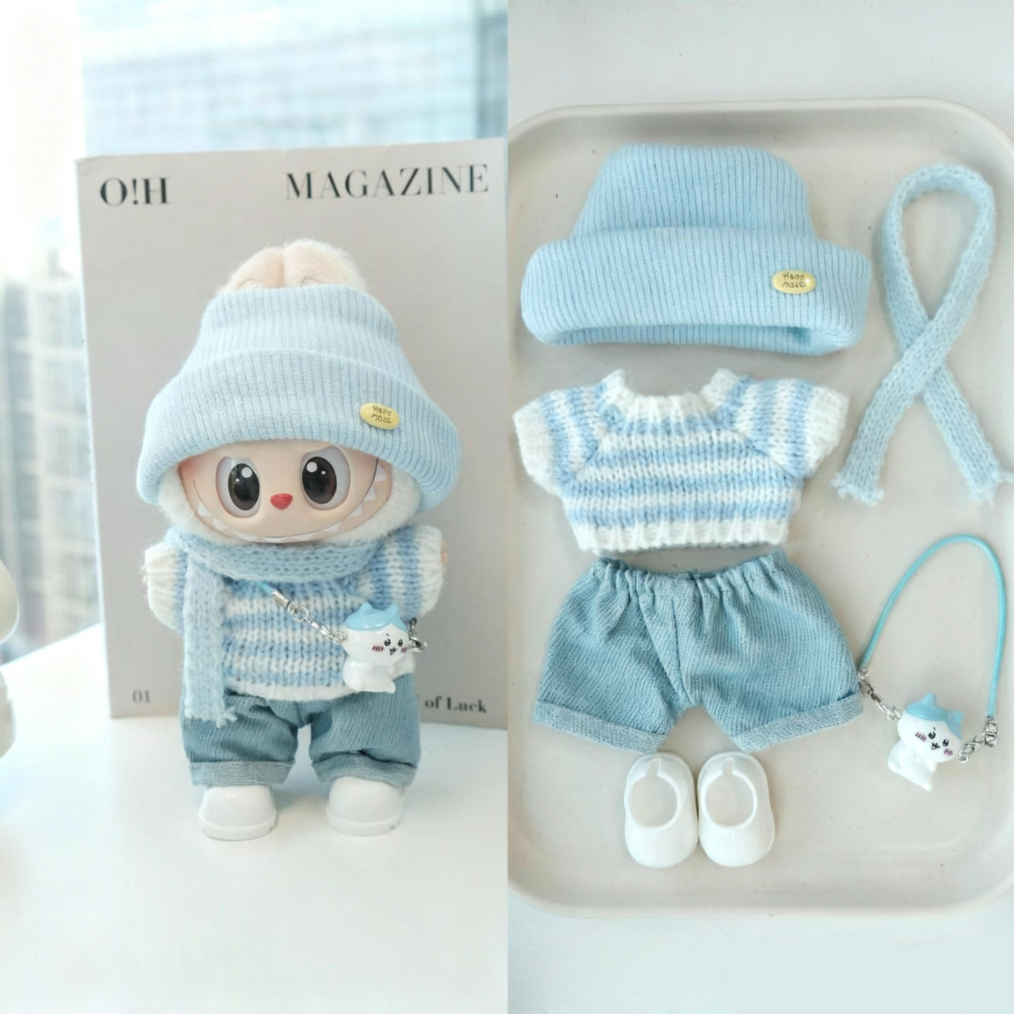 Winter Knit Cap Clothes for 15-17cm Labubu Doll, 6 Pcs Doll's Street Wear Outfits