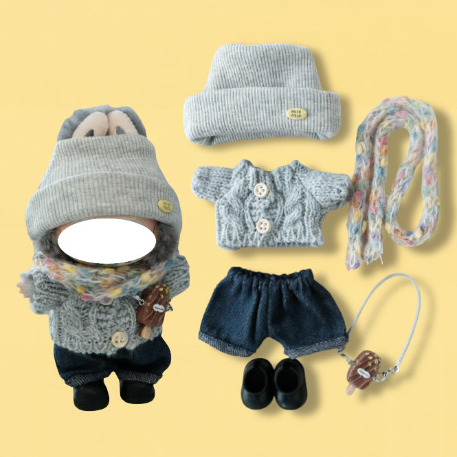 Winter Knit Cap Clothes for 15-17cm Labubu Doll, 6 Pcs Doll's Street Wear Outfits