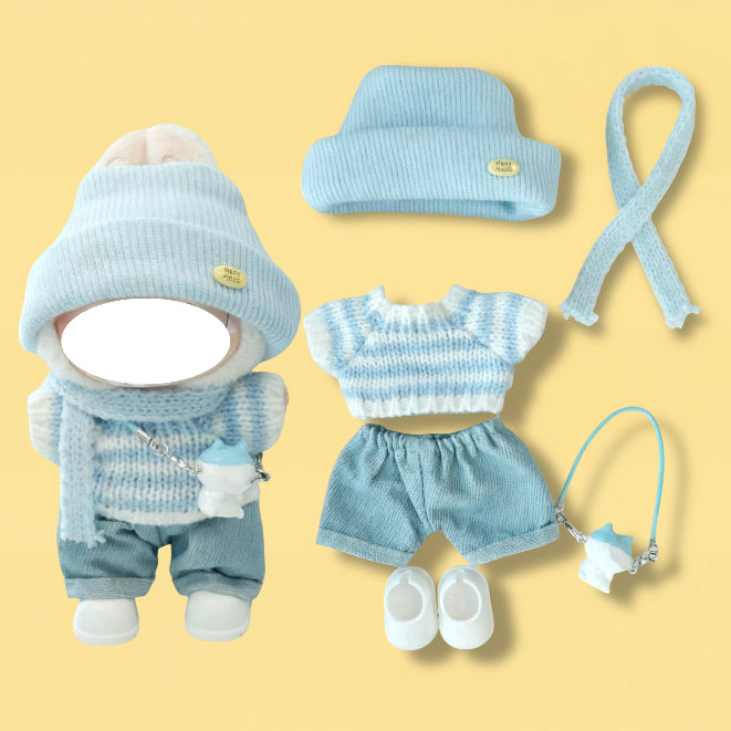 Winter Knit Cap Clothes for 15-17cm Labubu Doll, 6 Pcs Doll's Street Wear Outfits