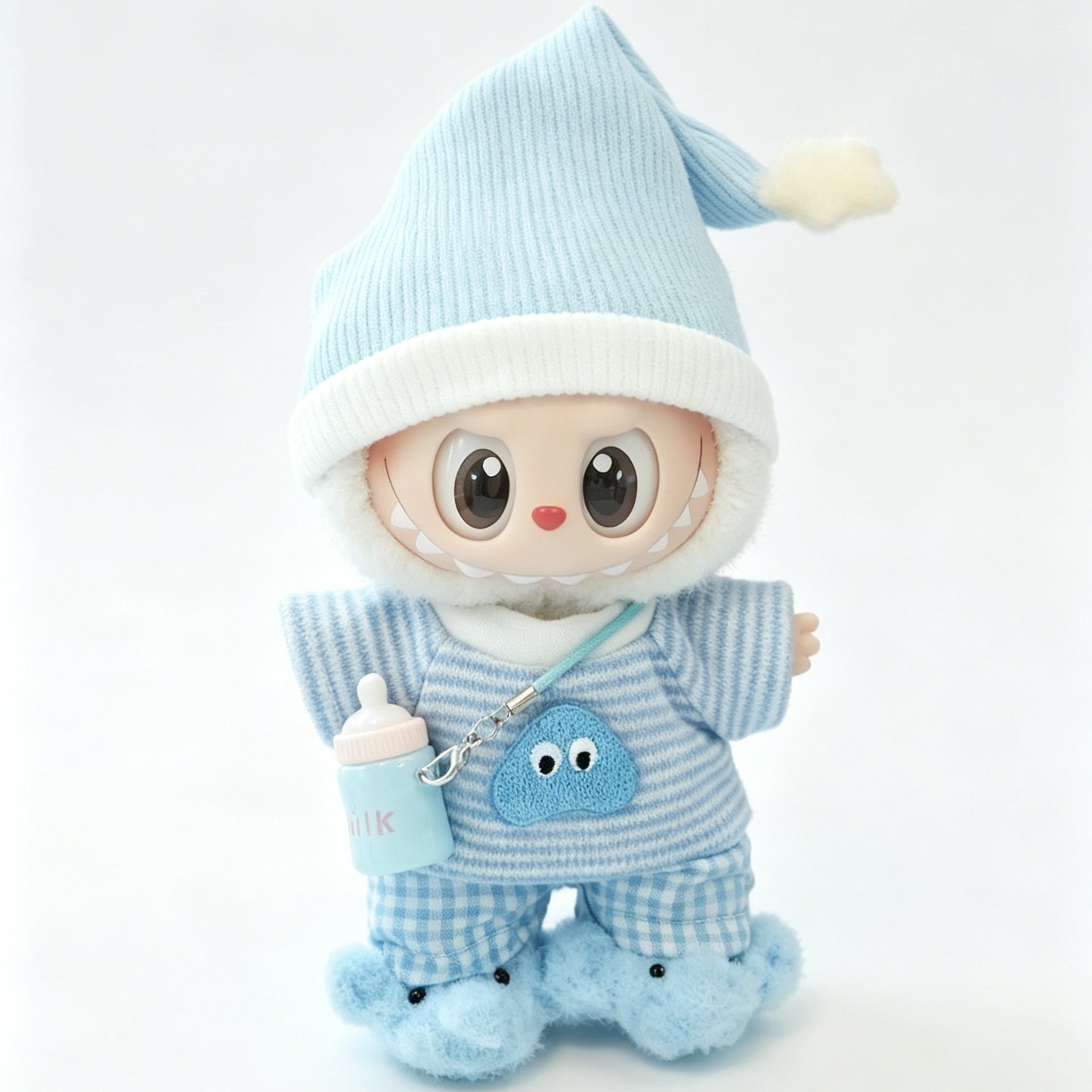 Blue Elephant Pajamas Clothes for 15-17cm Labubu Doll, 5 Pcs Doll's Street Wear Outfits