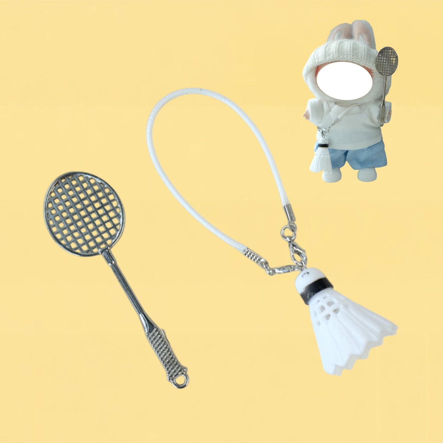 Mini Badminton Training Accessories for 12–17cm Plush Dolls | Removable Sports Equipment Set