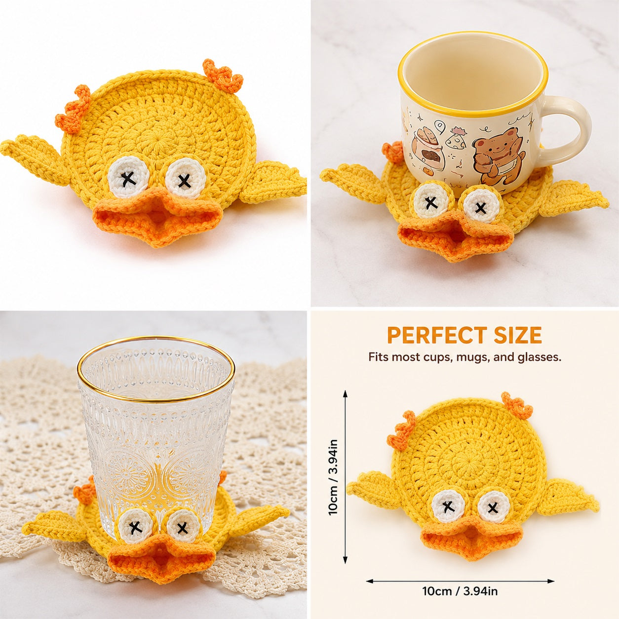 Handmade Crochet Coaster, Funny Animal Drink Coasters for Coffee Cup, Cute Yarn Woven Desk Decor, Unique Home Office Table Accessories Gift