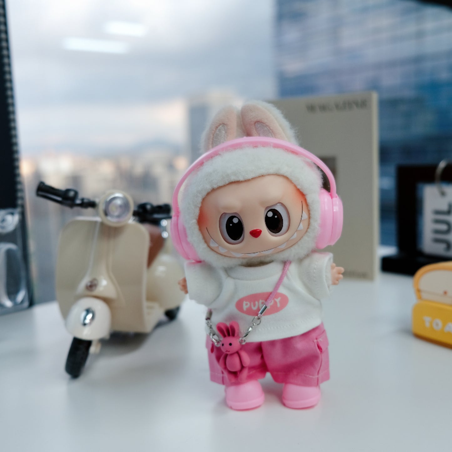 Headphone Tshirt Clothes for 15-17cm Labubu Doll, 5 Pcs Doll's Street Wear Outfits