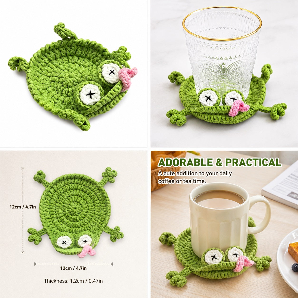 Handmade Crochet Coaster, Funny Animal Drink Coasters for Coffee Cup, Cute Yarn Woven Desk Decor, Unique Home Office Table Accessories Gift