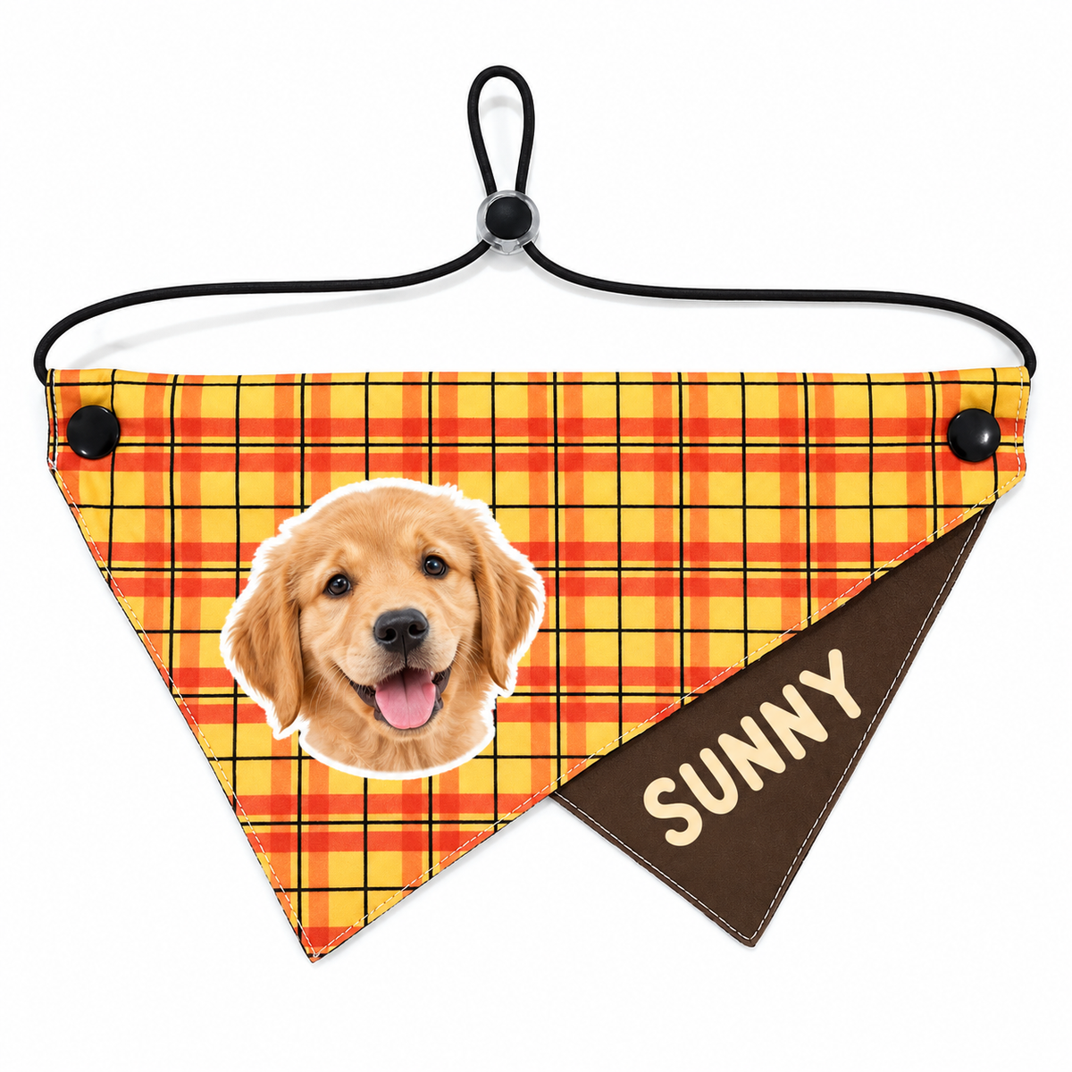 Personalized Pet Bandana with Photo and Name, Custom Dog or Cat Face Neck Scarf with Optional Hidden Phone Number, Adjustable Two-Layer Triangle Bandana