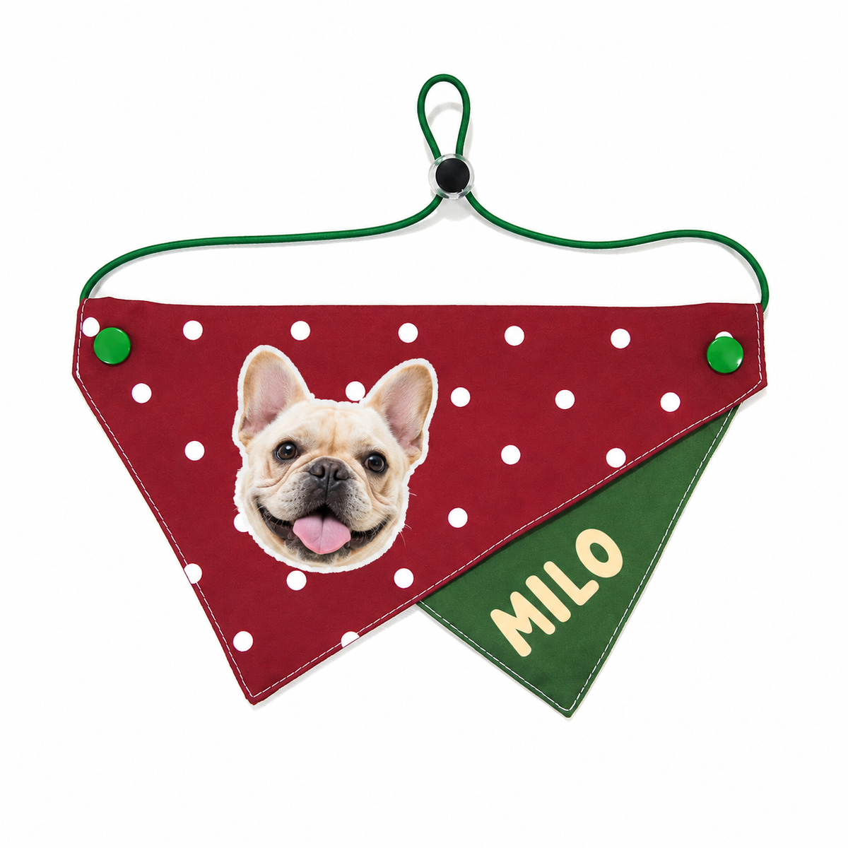 Personalized Pet Bandana with Photo and Name, Custom Dog or Cat Face Neck Scarf with Optional Hidden Phone Number, Adjustable Two-Layer Triangle Bandana