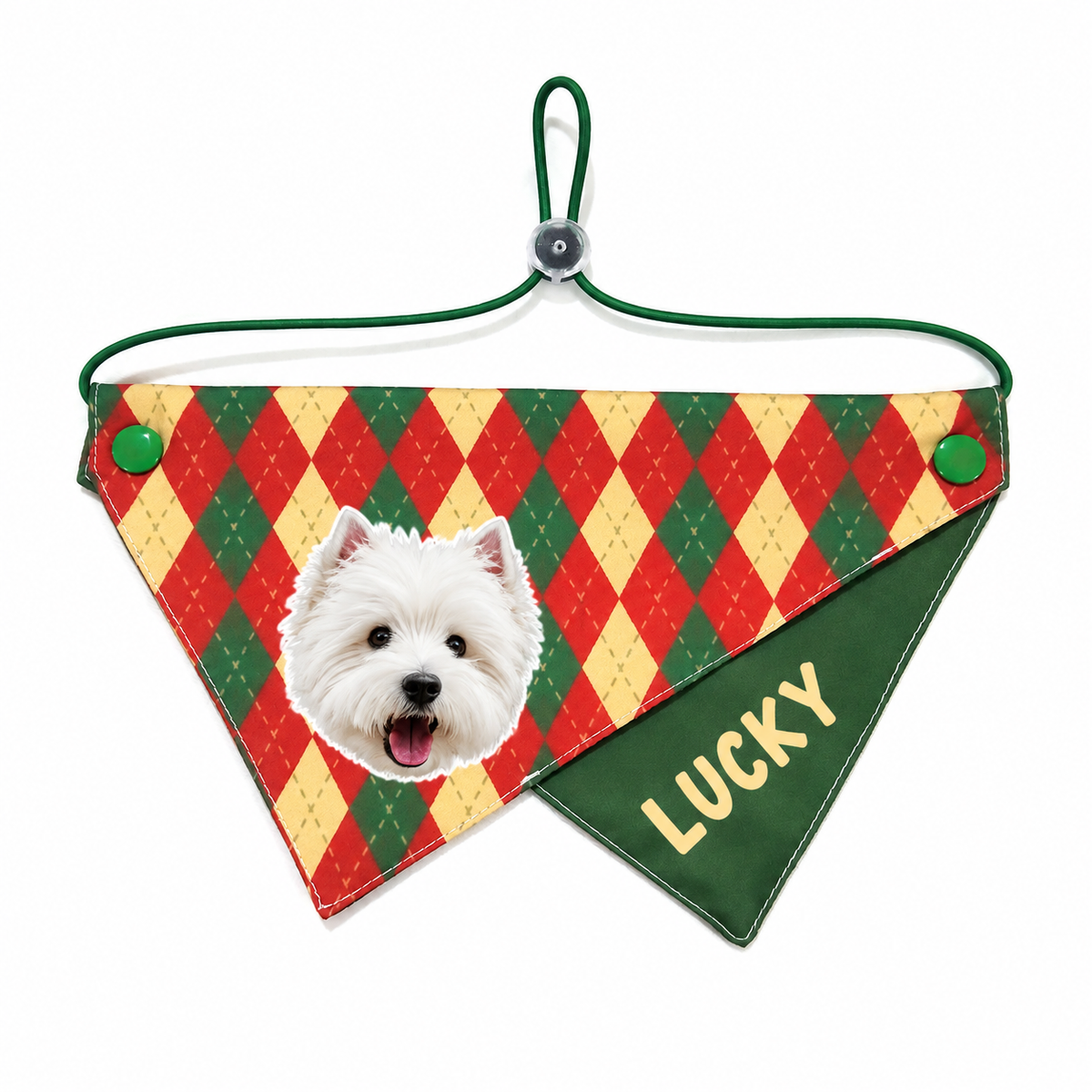 Personalized Pet Bandana with Photo and Name, Custom Dog or Cat Face Neck Scarf with Optional Hidden Phone Number, Adjustable Two-Layer Triangle Bandana