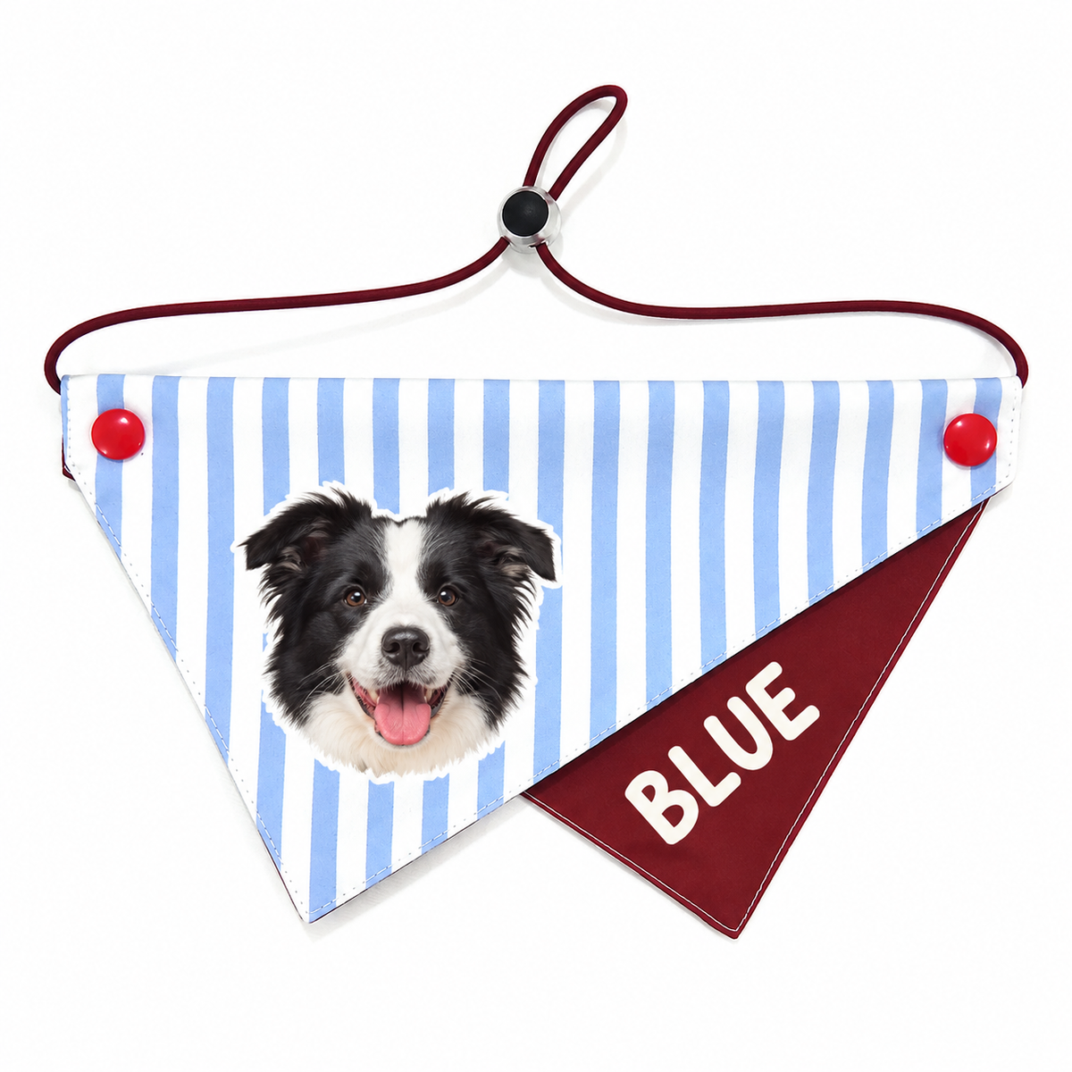 Personalized Pet Bandana with Photo and Name, Custom Dog or Cat Face Neck Scarf with Optional Hidden Phone Number, Adjustable Two-Layer Triangle Bandana