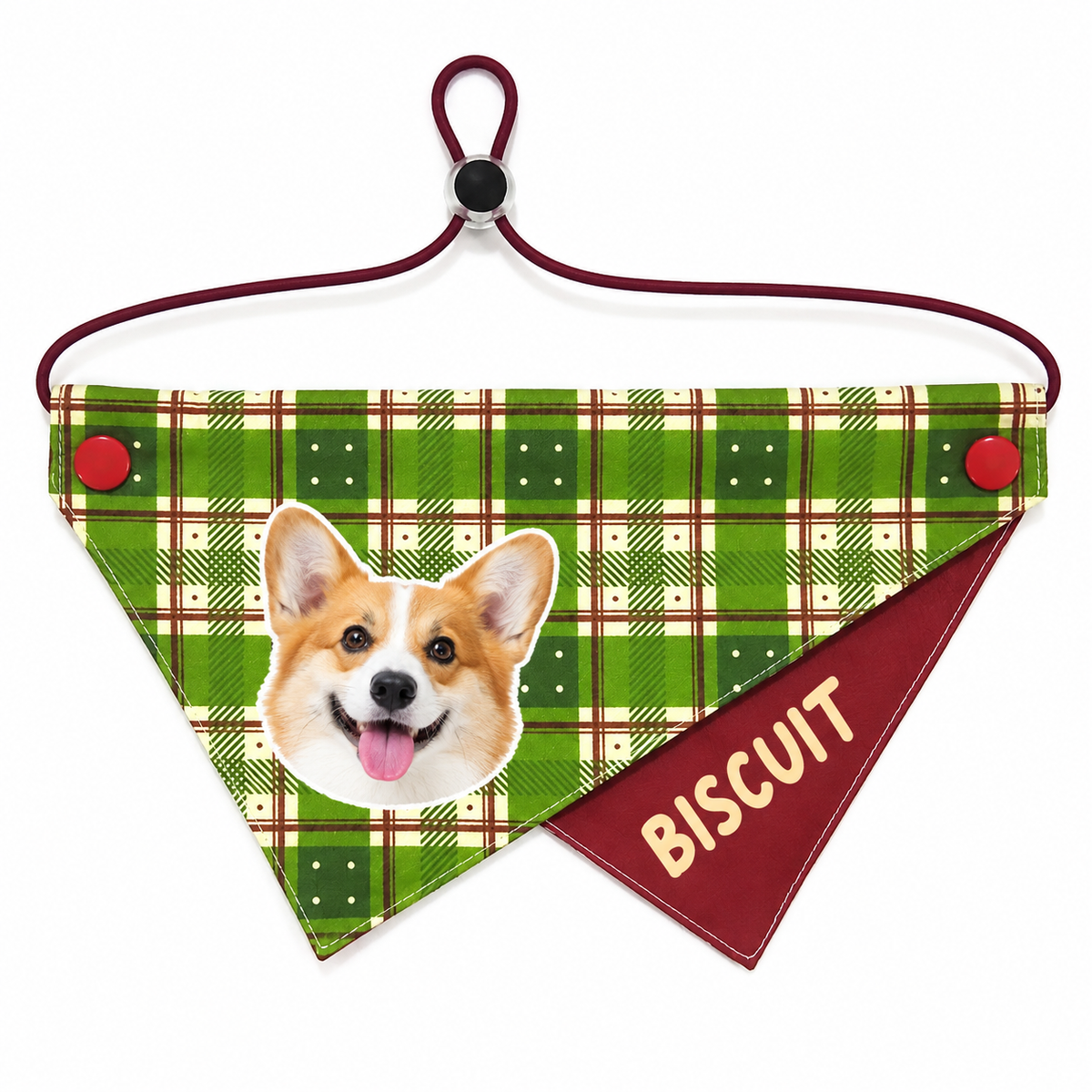 Personalized Pet Bandana with Photo and Name, Custom Dog or Cat Face Neck Scarf with Optional Hidden Phone Number, Adjustable Two-Layer Triangle Bandana