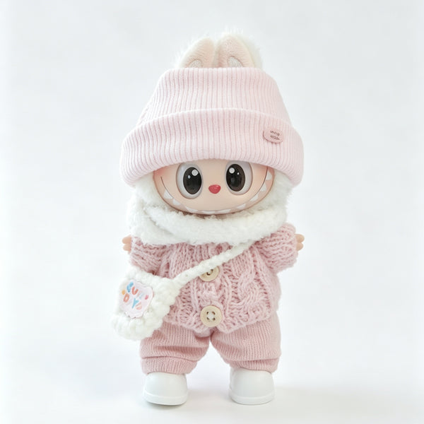 Winter Knit Cap & Sweater Set for 15–17cm Collectible Plush Dolls | 6-Piece Cozy Street Outfit