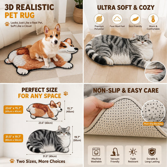 3D Realistic Dog Shaped Bath Mat & Floor Rug - Ultra Soft Absorbent Plush Area Rug, Non-Slip Cute Animal Shaped Door Mat