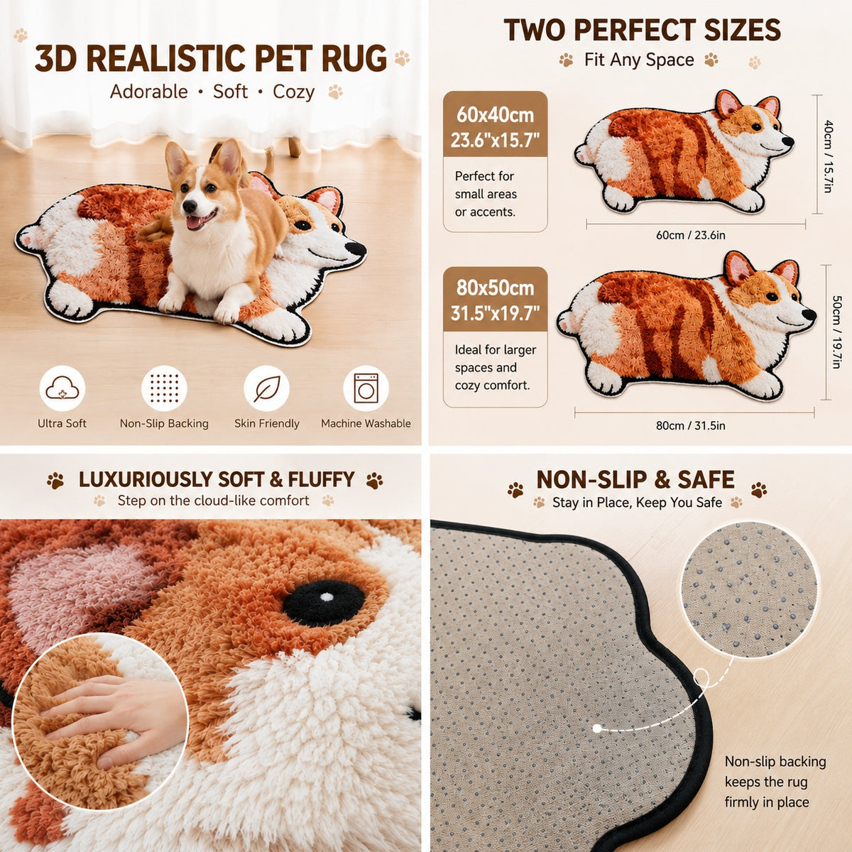 3D Realistic Dog Shaped Bath Mat & Floor Rug - Ultra Soft Absorbent Plush Area Rug, Non-Slip Cute Animal Shaped Door Mat